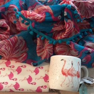 Pink flamingo scarf, mug, wallet